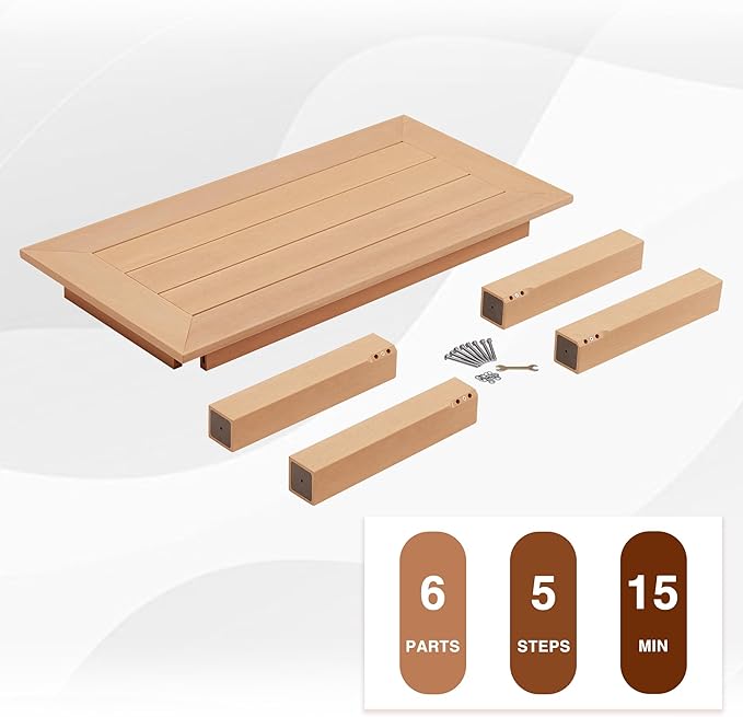 Outdoor Coffee Table Rectangle, 𝟰𝟳" Poly Lumber Patio Coffee Tables for Outside, All Weather Outdoor Coffee Tables for Patio, Garden, Balcony, Lawn, Porch, Modern Patio Table (Teak Color)