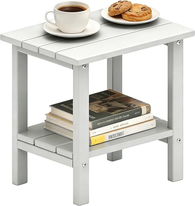 OTSUN Adirondack Outdoor Side Table, 16" HDPE Patio Side Table with Shelf, Weather Resistant Easy Maintenance for Backyard Pool Porch Garden & Lawn