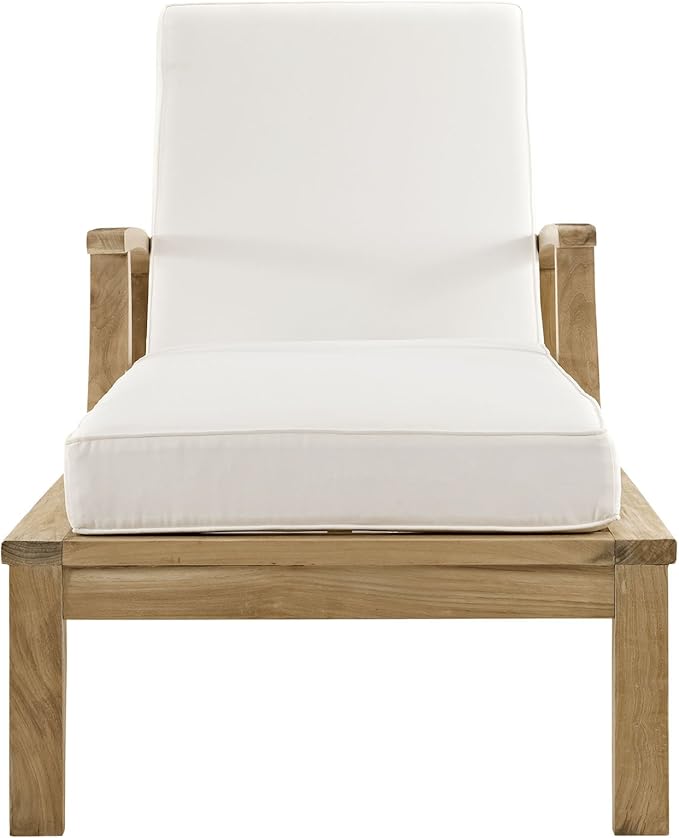 Modway Marina Premium Grade A Teak Wood Outdoor Patio Chaise Lounge Chair in Natural White - Photo 3