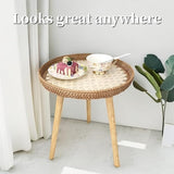 Small Rattan Side Table/Round Coffee Table for Small Spaces, Mini Modern Coffee Table with Shell Design Tray - Photo 7