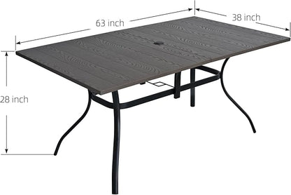 Outdoor Rectangle Dining Table 6-Person with 1.57" Umbrella Hole Metal Steel Backyard Bistro Table for Garden, Poolside, Backyard, Brown