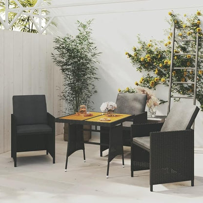 vidaXL Outdoor Patio Table - 27.6"x27.6"x28.3", Weather-Resistant Poly Rattan Detailing & Solid Acacia Wood Tabletop, Powdered Steel Frame, Lightweight - Black