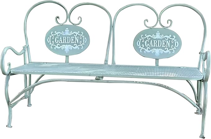 Small Metal Garden Bench, Patio Bench with Armrest, Park Yard Outdoor Furniture for Lawn Yard Porch Work Entryway(Green)