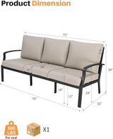 3-Seater Outdoor Patio Couch, Never-Rust Aluminum Outdoor Sofa, Spacious Patio Sofa Couch with Thick Cushion - Photo 2
