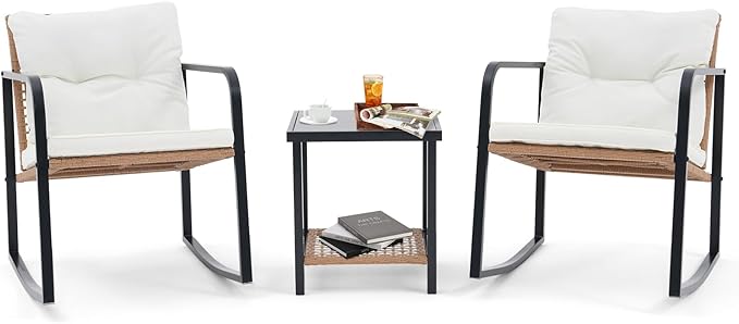 Verano Garden 3 Pieces Rocking Bistro Set, Small Wicker Patio Furniture Set - Photo 8