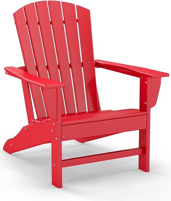 GREENVINES Adirondack Chair | HDPE Plastic | Oversized Fire Pit Chairs | All Weather | Red | Poly Lumber | for Outdoor Deck Backyard Patio Garden