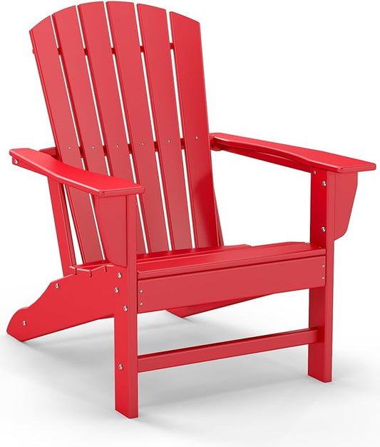 GREENVINES Adirondack Chair | HDPE Plastic | Oversized Fire Pit Chairs | All Weather | Red | Poly Lumber | for Outdoor Deck Backyard Patio Garden