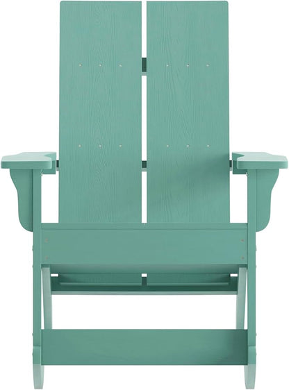 Flash Furniture Finn Modern Commercial Poly Resin Wood Adirondack Rocking Chair - All Weather Sea Foam Polystyrene - Slat Back - Stainless Steel Hardware - Set of 2