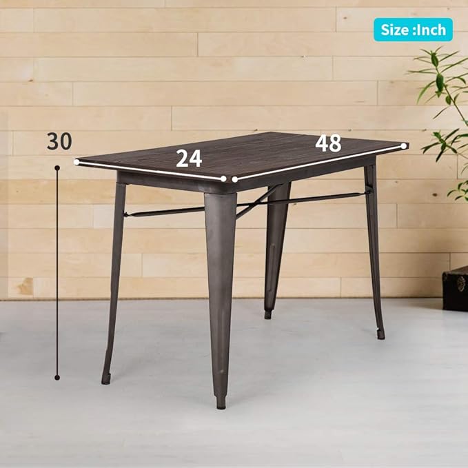 FDW Heavy Duty Outdoor Dining Table Metal Kitchen Table Metal Table Bar Coffee Table Home Restaurant Wood Top Table - Photo 3
