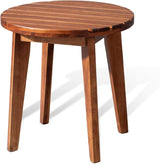 VINGLI Solid Wood Outdoor Side Table, Weather-Resistant Round Patio End Accent Table for Garden, Balcony, Porch, Natural - Photo 1