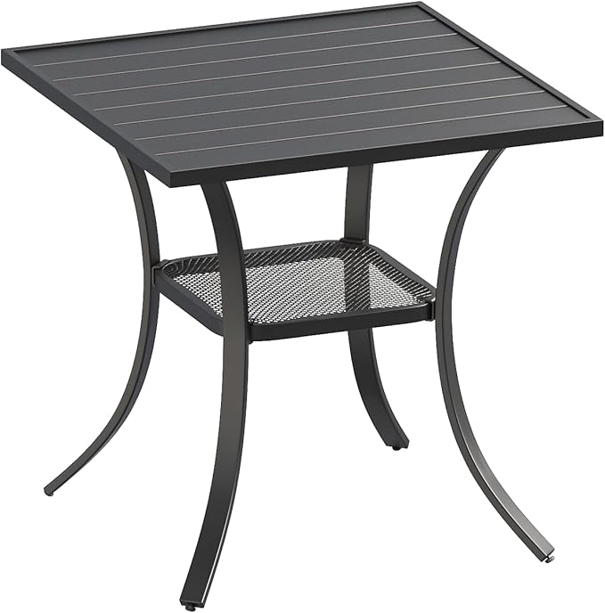 DIFY 27.6" Square Patio Dining Table, Black Small Outdoor Bistro Table with Rust Resistant Metal Frame, Ideal for Lawn, Backyard and Deck