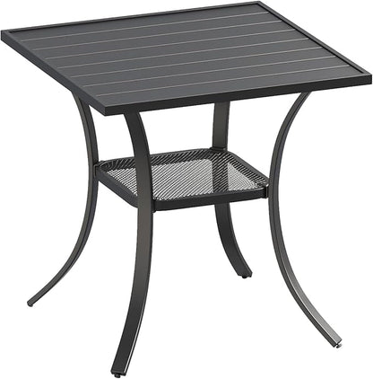 DIFY 27.6" Square Patio Dining Table, Black Small Outdoor Bistro Table with Rust Resistant Metal Frame, Ideal for Lawn, Backyard and Deck