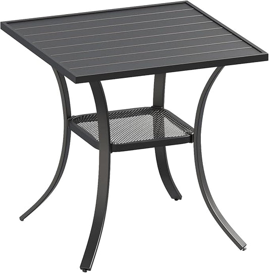 DIFY 27.6" Square Patio Dining Table, Black Small Outdoor Bistro Table with Rust Resistant Metal Frame, Ideal for Lawn, Backyard and Deck