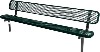 COATEDOUTDOORFURNITURE Coated Outdoor Furniture Heavy-Duty Outdoor Bench Thermoplastic Coated, Expanded Metal, Commercial-Grade Seating, Made in America (Inground with Back, 8 Ft, Dark Green)