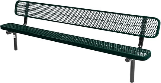 COATEDOUTDOORFURNITURE Coated Outdoor Furniture Heavy-Duty Outdoor Bench Thermoplastic Coated, Expanded Metal, Commercial-Grade Seating, Made in America (Inground with Back, 8 Ft, Dark Green)