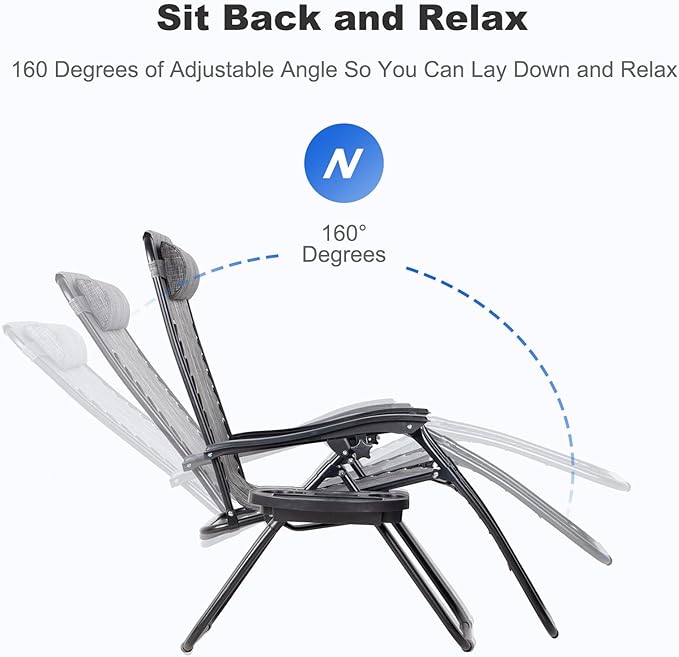 Nazhura Set of 2 Relaxing Recliners Patio Chairs Adjustable Steel Mesh Zero Gravity Lounge Chair Beach Chairs with - Photo 4