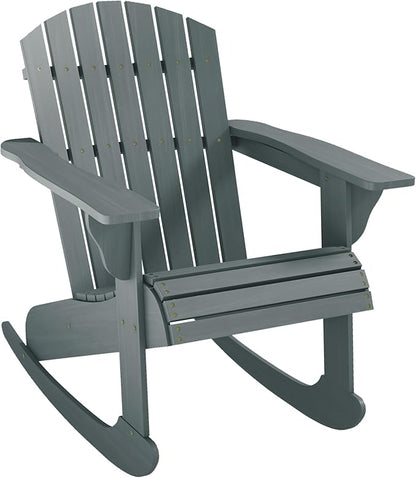 Outsunny Wooden Adirondack Rocking Chair Outdoor Lounge Chair Fire Pit Seating with Slatted Wooden Design, Fanned Back, & Classic Rustic Style for Patio, Backyard, Garden, Lawn, Gray
