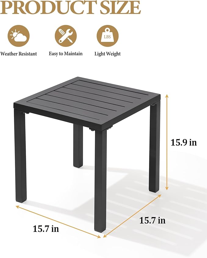 Crestlive Products Aluminum Outdoor Side Table, Pool Lounge Chair Side Table, Weather Resistant Small Square Coffee End Table for Patio, Yard, Garden, Porch, Deck, Indoor, Outdoor