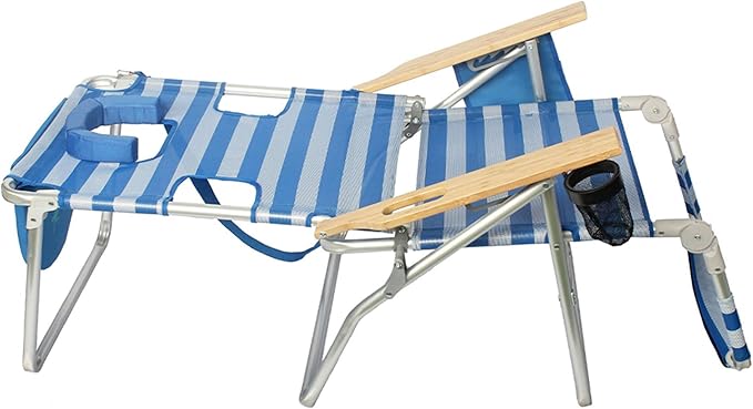 Ostrich Altitude 3N1 Lightweight Lawn Beach Reclining Lounge Chair w/Footrest, Outdoor Furniture for Patio, Balcony, Backyard, or Porch, Blue Stripe