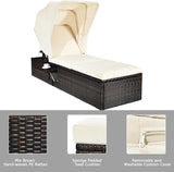 COSTWAY Patio Rattan Lounge Chair Chaise Cushioned Top Canopy Adjustable W/Tea Table - Photo 9