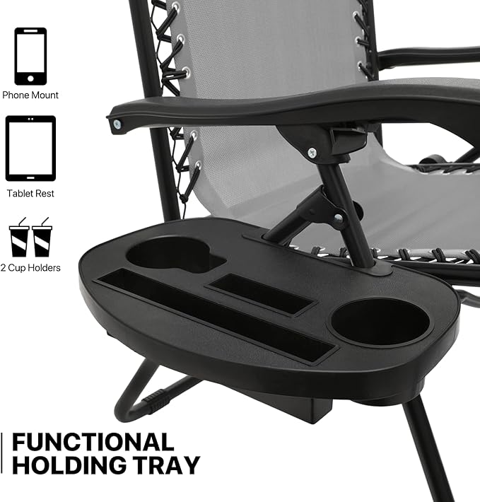 MoNiBloom Zero Gravity Chair Set of 2 with Canopy Shade, Patio Folding Anti Gravity Recliner, Foldable Outdoor Lounger with Cup Holder Tray for Beach Camping, Grey
