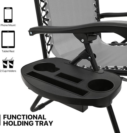 MoNiBloom Zero Gravity Chair Set of 2 with Canopy Shade, Patio Folding Anti Gravity Recliner, Foldable Outdoor Lounger with Cup Holder Tray for Beach Camping, Grey