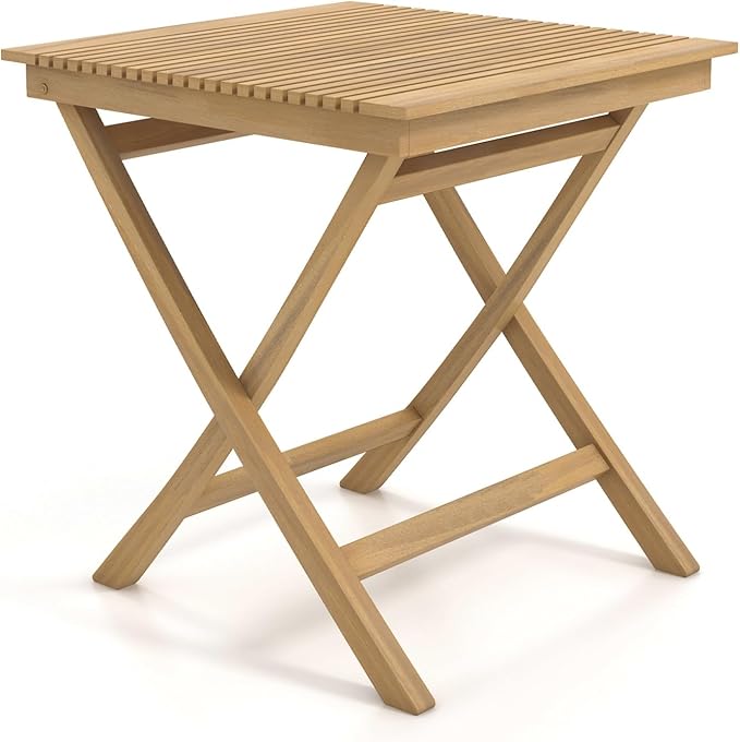 Tangkula 27.5 Inch Teak Wood Patio Dining Table, Square Outdoor Bistro Table with Slatted Tabletop - Photo 9