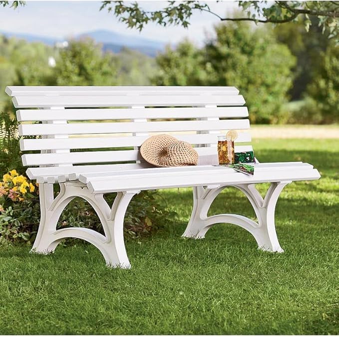 Plow & Hearth Weatherproof German PVC Outdoor Bench | 3-Seat | Holds Up to 500 lbs | Garden Patio Porch Park Deck - Photo 2