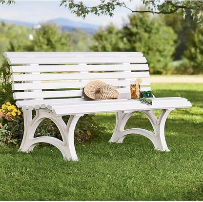 Plow & Hearth Weatherproof German PVC Outdoor Bench | 3-Seat | Holds Up to 500 lbs | Garden Patio Porch Park Deck | Steel and Resin (White)