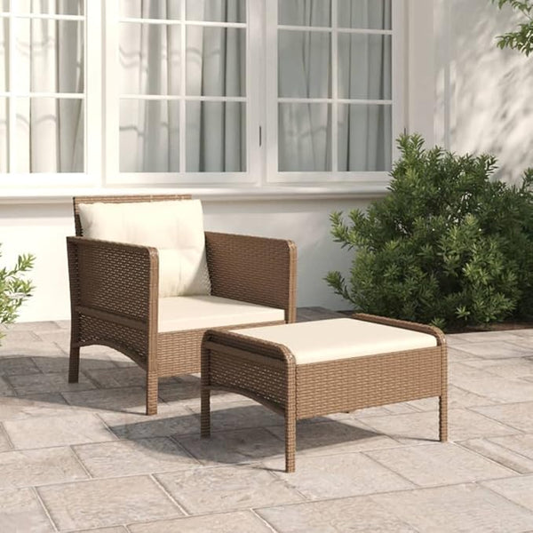 2-Piece Patio Lounge Set with Cushions Brown Poly Rattan Outdoor Furniture Set for Garden Balcony Porch - Photo 1