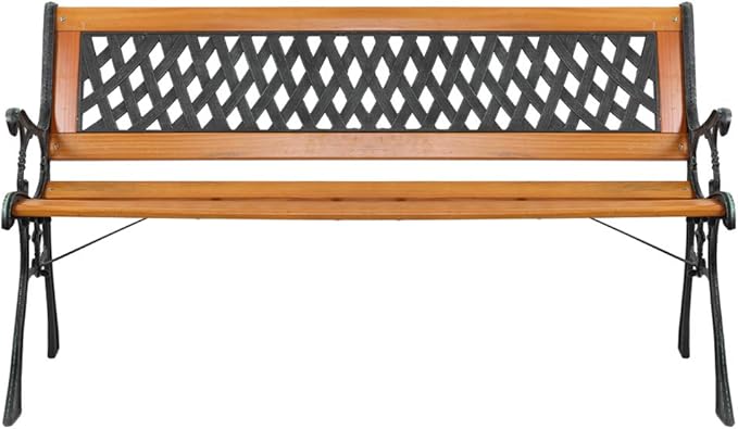 Patio Bench,Outdoor Garden Bench Park Bench, Patio Bench Chair with Cast Iron & Hardwood Structure, Weather Proof Porch Outdoor Furniture Loveseat, Perfect for Backyard, Deck, Lawn, Poolside (C)