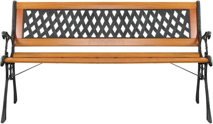 Garden Bench,Outdoor Bench Patio Bench for Metal Bench Park with Armrests Sturdy Hardwood Cast Iron for Yard (49" Weave Style)