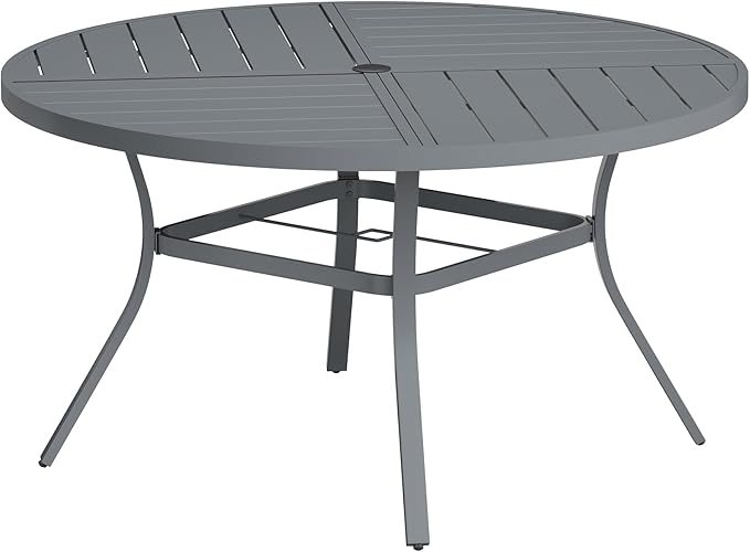 VICLLAX Round Patio Table with Adjustable Umbrella Hole for 6, All Weather Metal Outdoor Dining Table for Lawn Garden - Photo 1