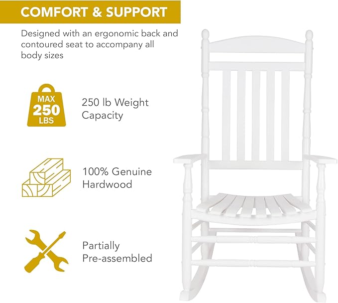 Shine Company Rhode Island Wooden Traditional Rocking Chair, White