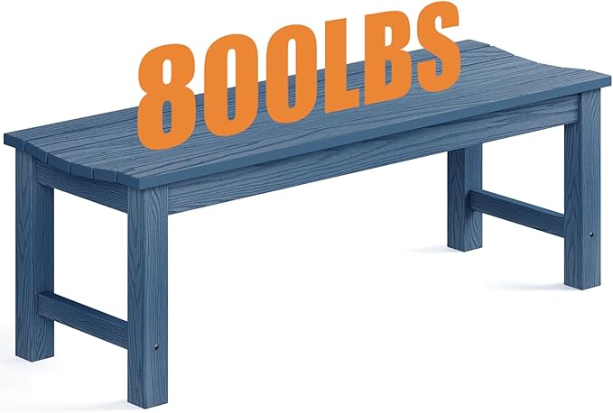 Outdoor Bench, 2-Person Patio Backless Bench Holds up to 800lbs, Weatherproof Garden Bench that Never Rot and Fade, Suit for Backyard, Porch, Patio, Deck and Entryway (Blue)