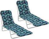Folding Sun Lounger Set of 2 with Adjustable Backrest 71.7 x 21.7 in Powder-Coated Steel Frame Leaf Pattern Green - Photo 1