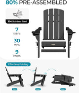 Folding Adirondack Chair, HDPE All-Weather Fire Pit Chairs, Plastic Adirondack Chairs with 2 Cup Holder - Photo 6