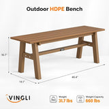 VINGLI 47” Outdoor Bench Garden Bench HDPE Porch Bench w/Metal Legs, Poly Lumber Patio Bench - Photo 3