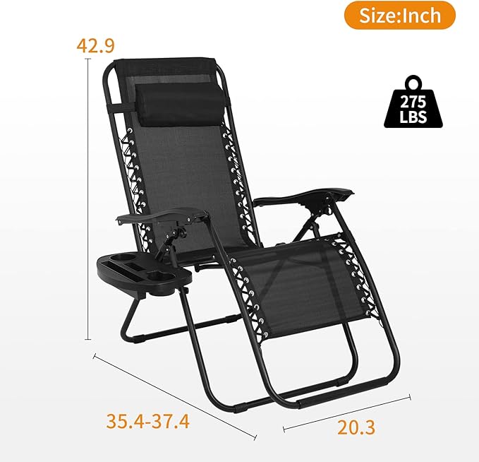 Zero Gravity Chair Patio Chairs Lounge Patio Chaise 1 Pack Adjustable Reliners for Pool Yard with Cup Holder (Black) - Photo 3