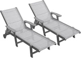 Outdoor Chaise Lounge Chair Set of 2, 5-Position Adjustable Pool Lounge Chair with Wheels & Cup Holder - Photo 1