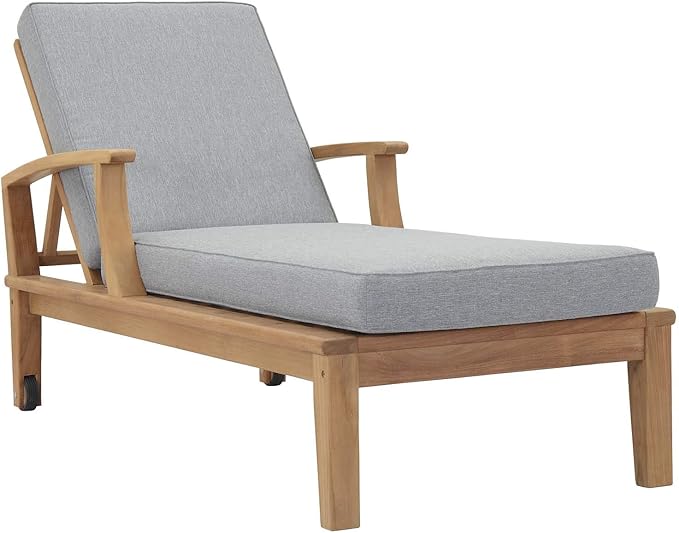 Modway EEI-1151-NAT-GRY-SET Marina Premium Grade A Teak Wood Outdoor Patio Chaise Lounge Chair, Natural Gray - Photo 1