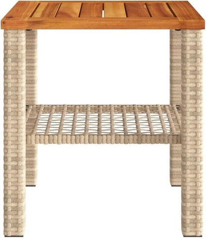 Beige Poly Rattan Garden Table with UV-Resistant Materials, Modern Outdoor Coffee Table for Patio and Balcony, Durable Square Design for Drinks and Snacks, Easy Maintenance