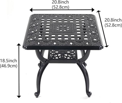 Mandolin Outdoor Patio,Rust -Resistant Cast Aluminum Side Table,Weather Resistant End Table，Coffee Table， Perfect for Patio, Backyard Or Garden. W 20.8" X H18.5(Aluminum Square, Black)