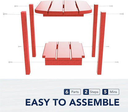 nalone Adirondack Side Table 16.5" Outdoor Side Table HDPE Plastic Double Adirondack End Table Small Table for Patio (Red)