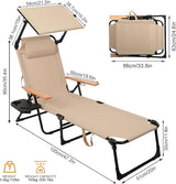 Foldable Chaise Lounge Chair Outdoor, 4-Position Reclining Outdoor Lounge Chairs with Wooden Armrest - Photo 3