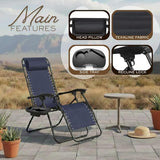 2-Pack Adjustable Zero Gravity Lounge Chair with Steel Mesh Fabric: Reclining Lawn Chair Featuring Comfort Pillow - Photo 5