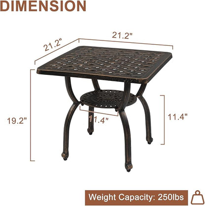 Outdoor Cast Aluminum Side Table End Table,Cast Aluminum Side Table,Anti-Rust Outdoor End Table,Patio Coffee Bistro Table for Indoor,Garden,Porch,Balcony(Square Antique Bronze)