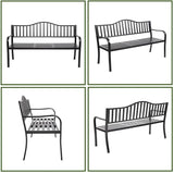 Metal Garden Bench with Pullout Middle Table Patio Seating Double Seat Steel Bench for Outdoor Patio Garden Backyard - Photo 8