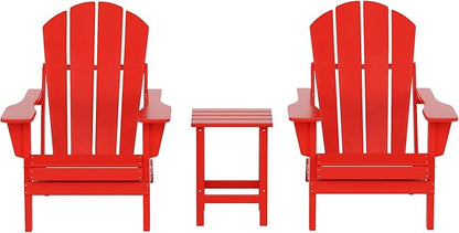 WO WESTIN OUTDOOR HDPE Laguna 3PC Outdoor Poly Adirondack Chair Set with Side Table, Red