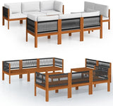 9-Piece Acacia Wood Garden Lounge Set with Polyester Cushions, Modular Outdoor Patio Furniture for 8 People - Photo 1